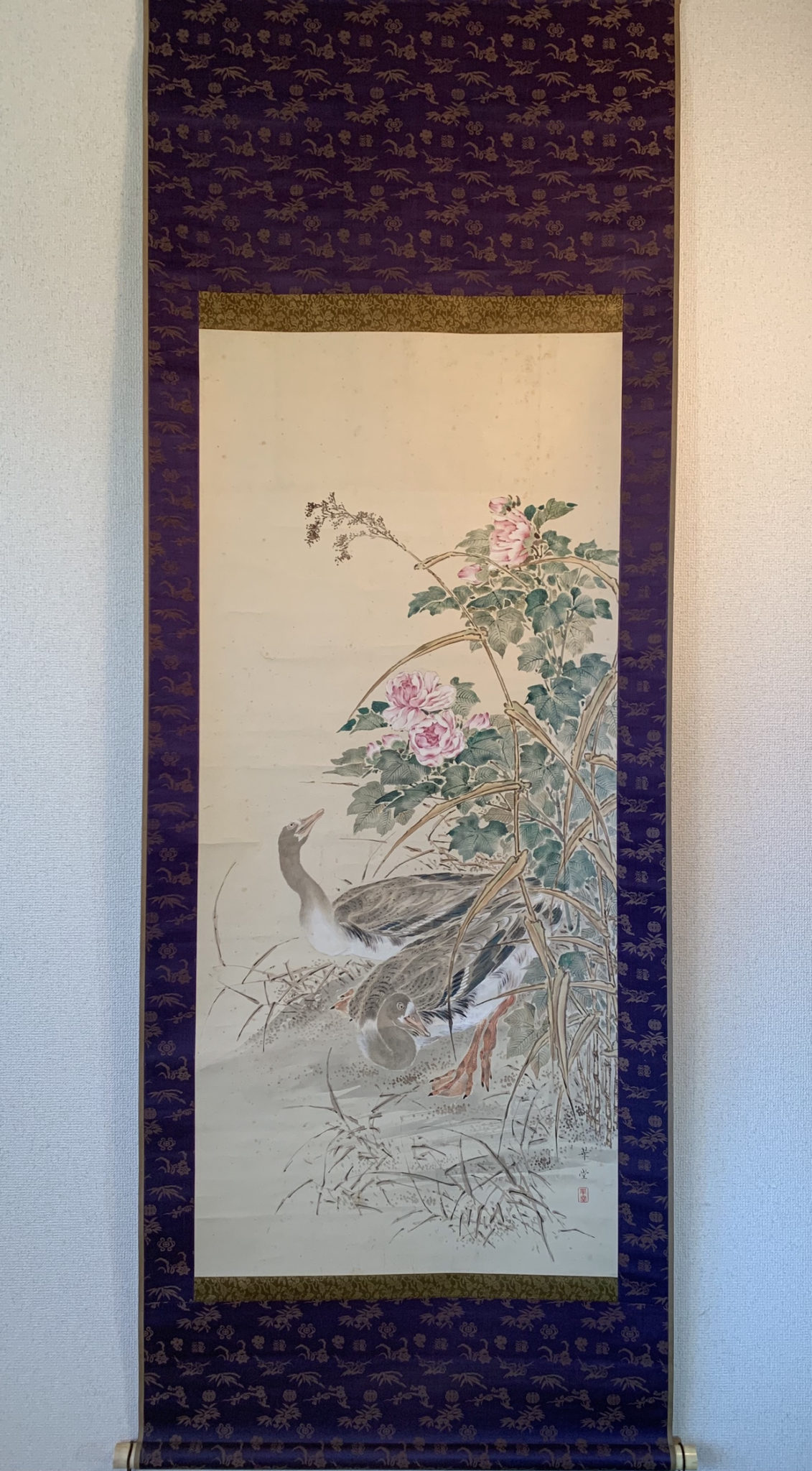 掛け軸 水墨山水 岡本春堂作 骨董品 - 絵画